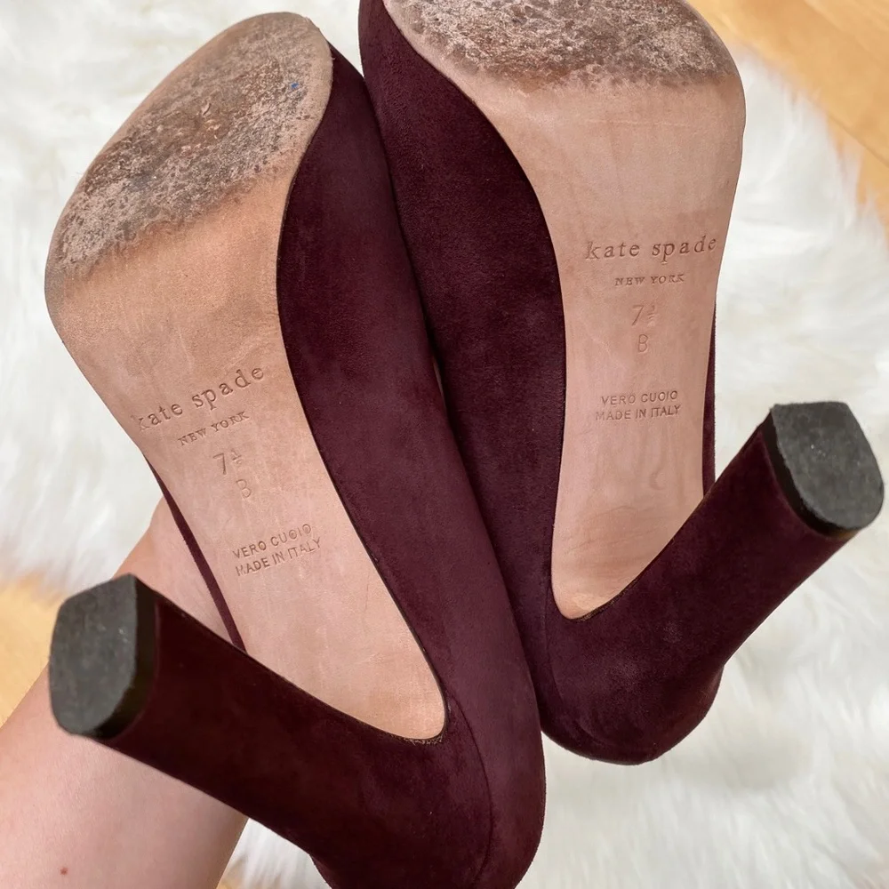 KATE SPADE Made in Italy Burgundy Suede Platform Pumps